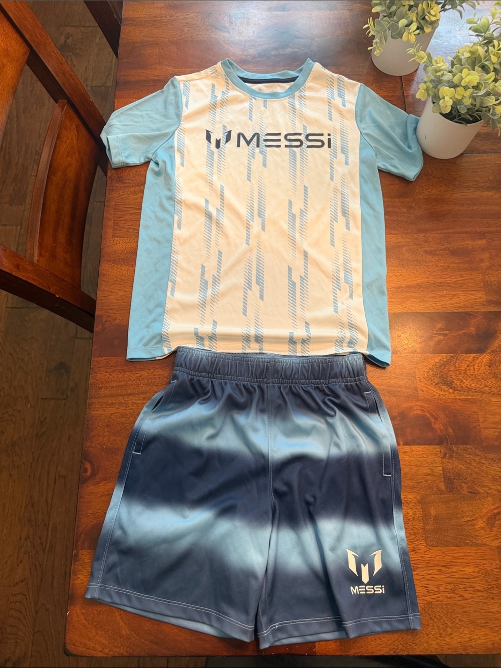 Kids Light Blue & White Messi Soccer Jersey Set
